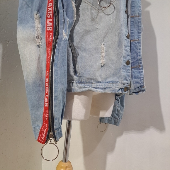 Se7en| Boyfriend Jeans Jacket Oversized Destroyed Zipper Color Gradient Cracks - Picture 4 of 13